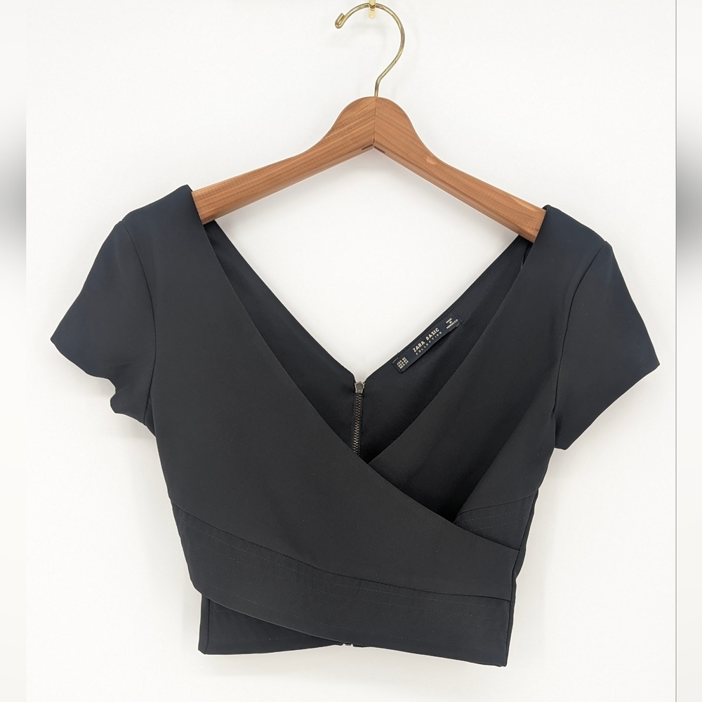 Zara Black Cropped Wrap-Style Top